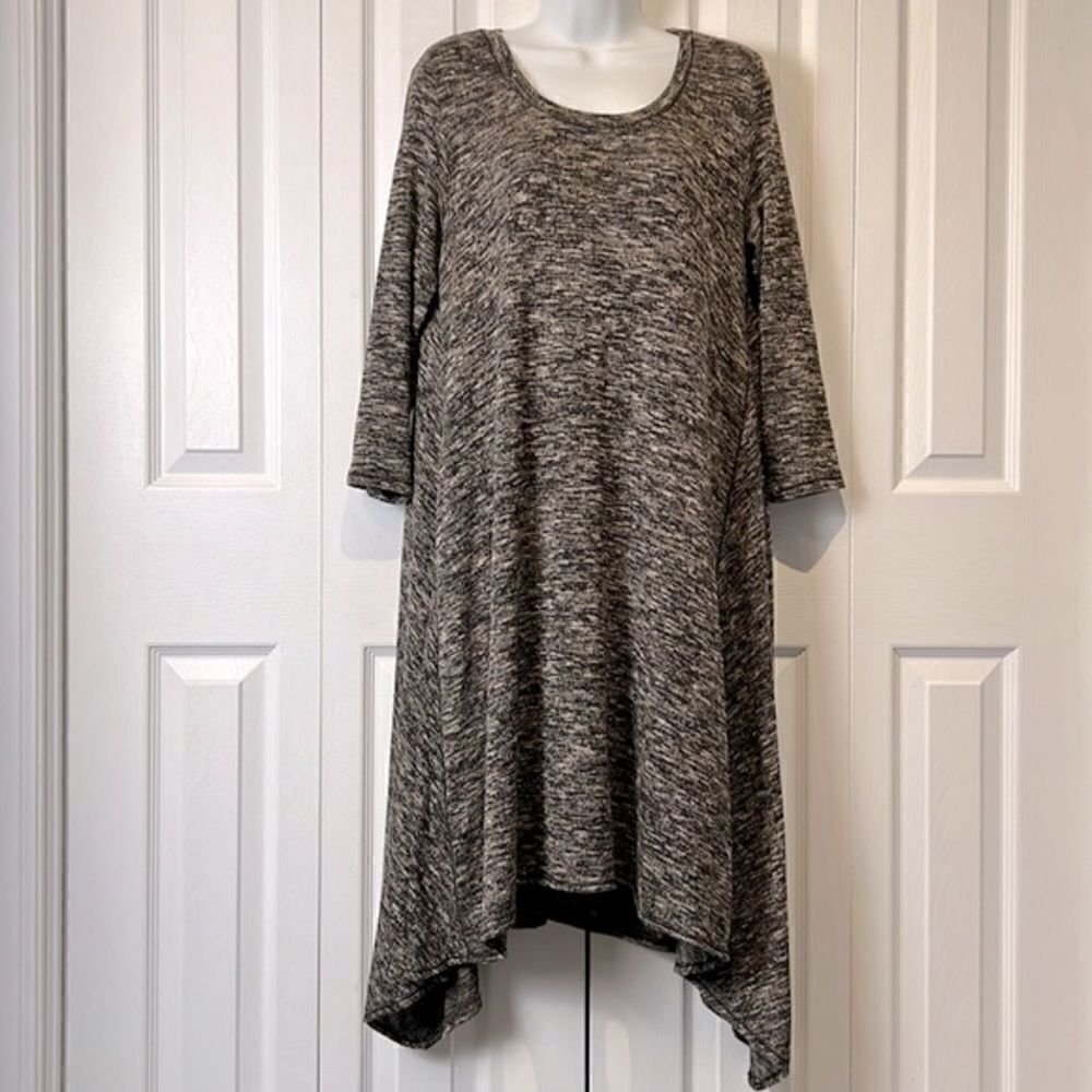 Max Studio Black/Grey/White Heathered Asymmetrical Swing Dress Size M‎